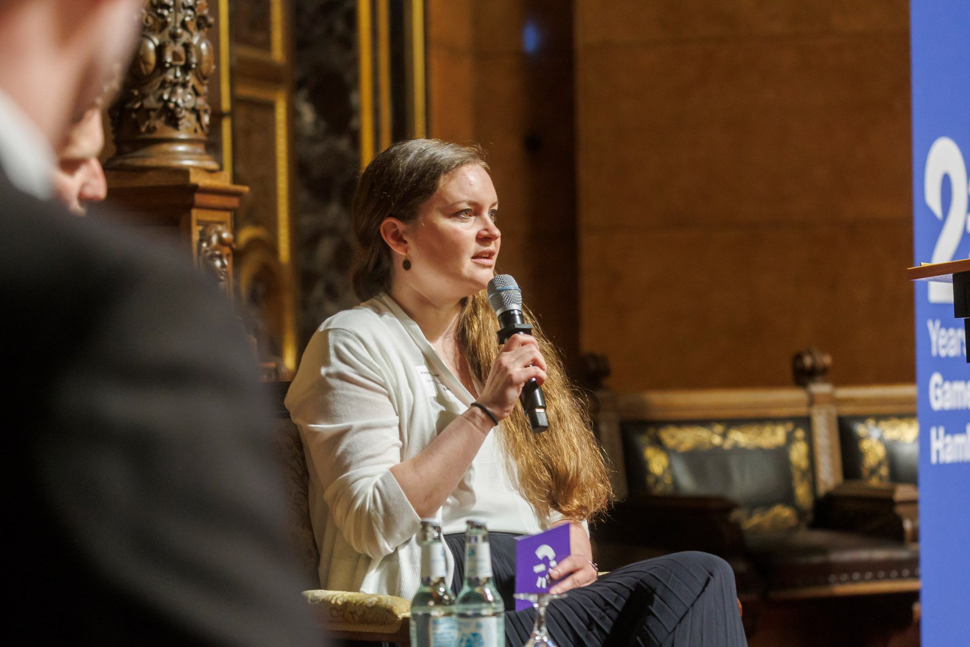 Project Manager for Gamecity Hamburg, Margarete Schneider leading the panel discussion / Photo by Marcelo Hernandez